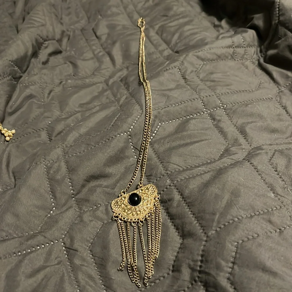 Rudiment Gold Pendant Necklace with Black Stone - Picture 2 of 3